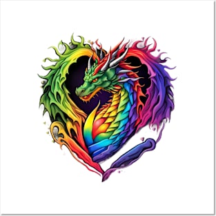 Majestic Dragon's Rainbow Heart Burst Tee Posters and Art